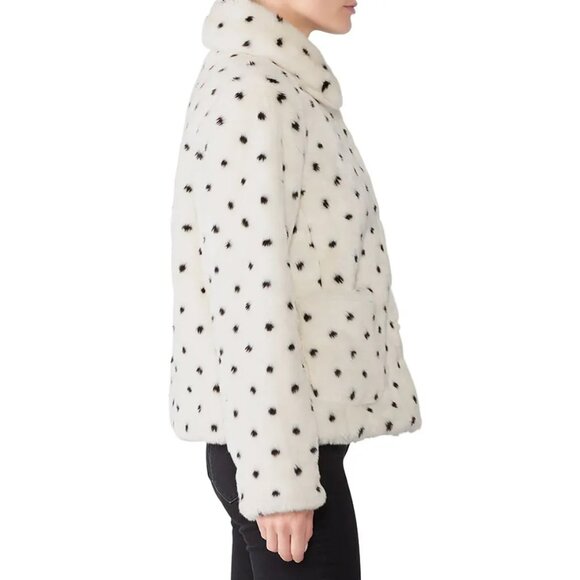La Vie Rebecca Taylor Polka Dot Spotted Faux Fur Coat Jacket - Picture 13 of 13